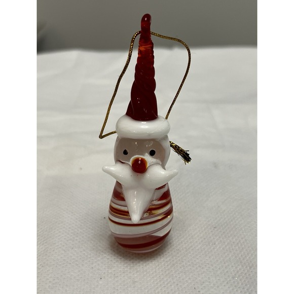 Other - Art Glass Santa Christmas Ornament Red White Swirl Hand Blown Holiday Kitsch Vtg